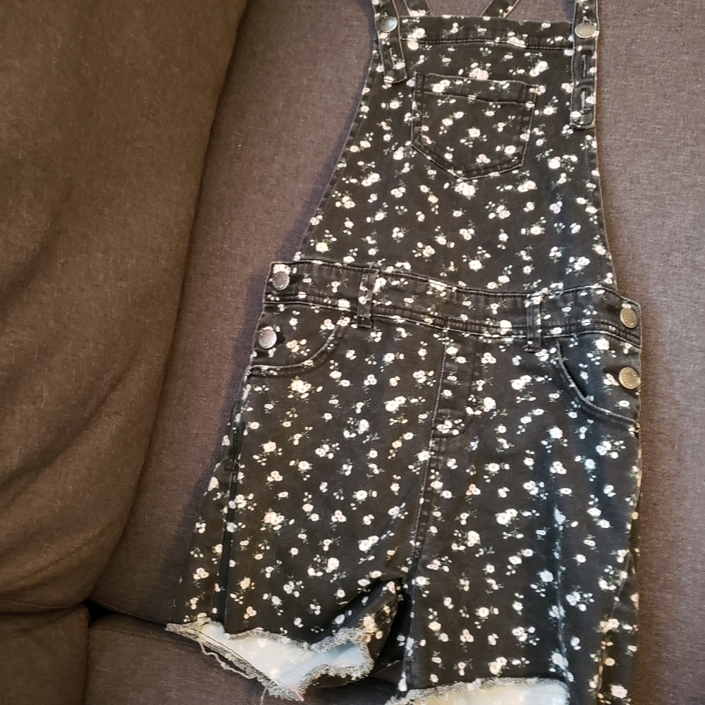 Black floral overalls